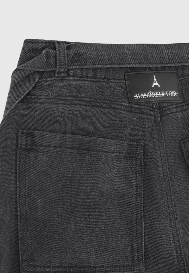 Manire De Voir Jeans Manire De Voir Woman Denim Strap Cargo Jeans 8211 Washed Black