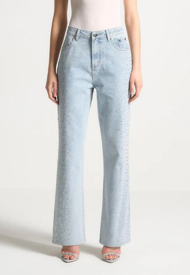 Manire De Voir Jeans Manire De Voir Woman Scattered Rhinestone Boyfriend Jeans 8211 Bleach Wash Manire De Voir Jeans Manire De Voir Woman Scattered Rhinestone Boyfriend Jeans 8211 Bleach Wash