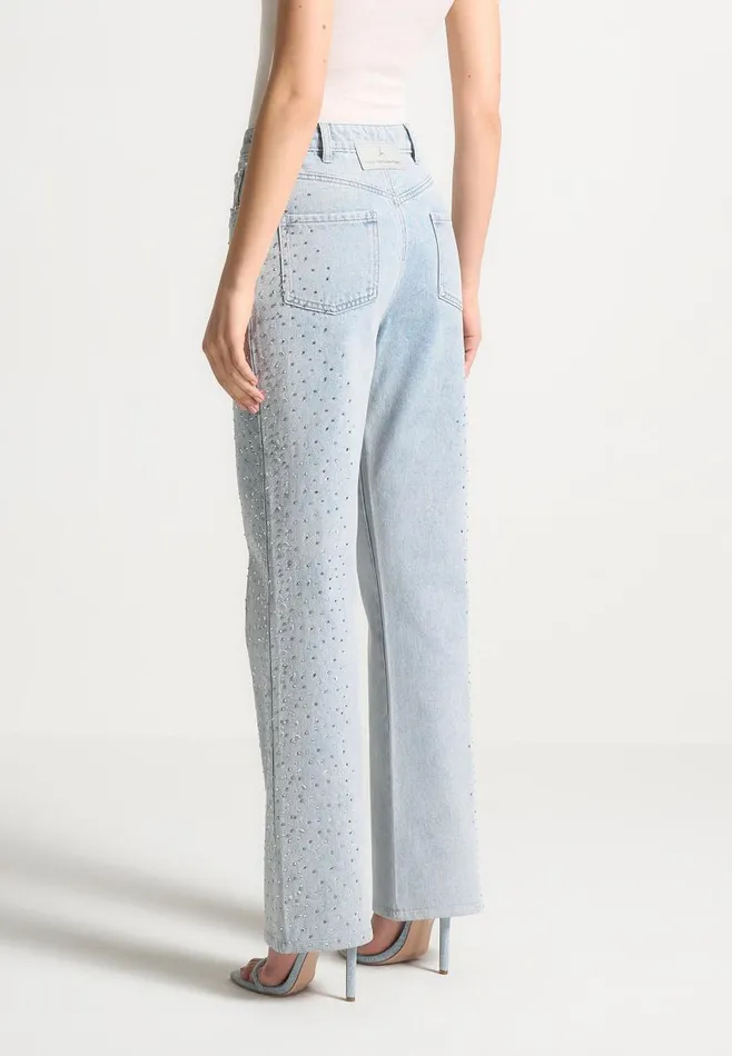 Manire De Voir Jeans Manire De Voir Woman Scattered Rhinestone Boyfriend Jeans 8211 Bleach Wash
