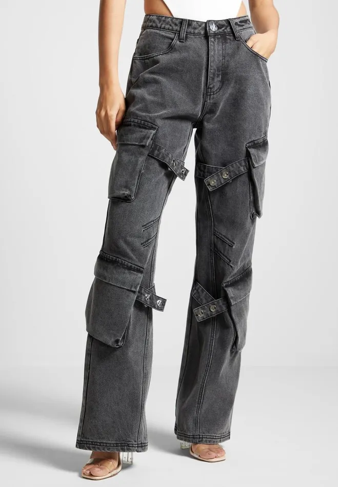 Manire De Voir Jeans Manire De Voir Woman Strap Detail Cargo Jeans 8211 Washed Grey Manire De Voir Jeans Manire De Voir Woman Strap Detail Cargo Jeans 8211 Washed Grey