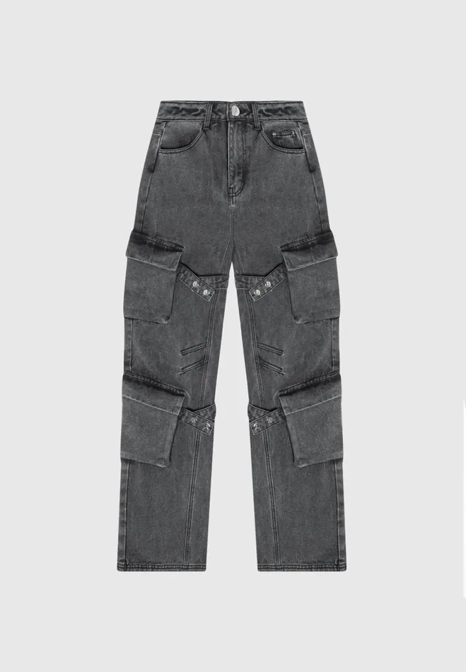 Manire De Voir Jeans Manire De Voir Woman Strap Detail Cargo Jeans 8211 Washed Grey