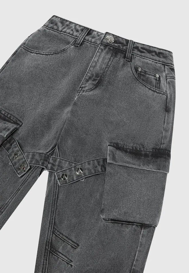 Manire De Voir Jeans Manire De Voir Woman Strap Detail Cargo Jeans 8211 Washed Grey