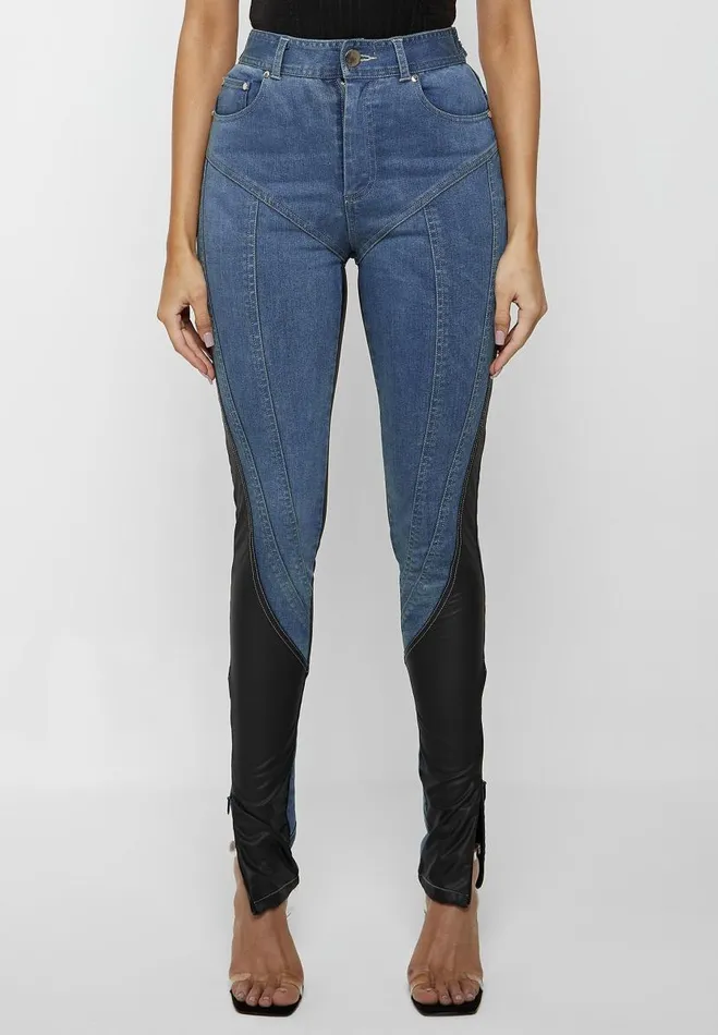 Manire De Voir Jeans Manire De Voir Woman Vegan Leather Contour Skinny Jeans 8211 Blue Manire De Voir Jeans Manire De Voir Woman Vegan Leather Contour Skinny Jeans 8211 Blue