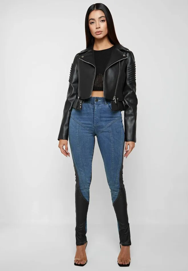 Manire De Voir Jeans Manire De Voir Woman Vegan Leather Contour Skinny Jeans 8211 Blue