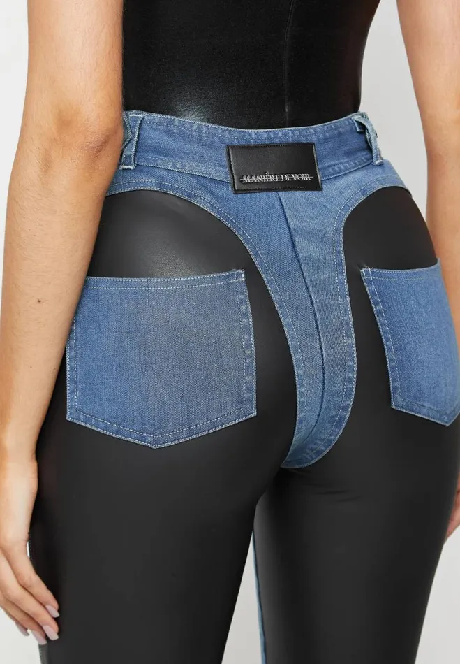 Manire De Voir Jeans Manire De Voir Woman Vegan Leather Contour Skinny Jeans 8211 Blue