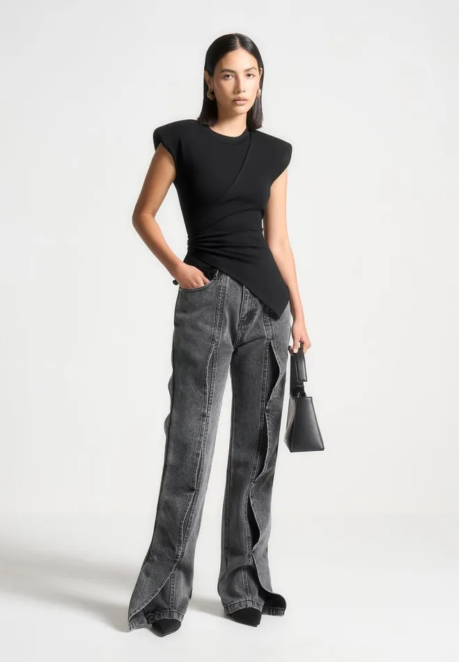 Manire De Voir Jeans Manire De Voir Woman Wave Detail Boyfriend Jeans 8211 Washed Grey