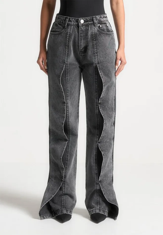 Manire De Voir Jeans Manire De Voir Woman Wave Detail Boyfriend Jeans 8211 Washed Grey
