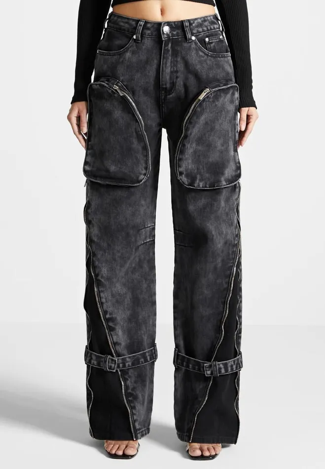 Manire De Voir Jeans Manire De Voir Woman Zip Detail Denim Cargo Pants 8211 Washed Black Manire De Voir Jeans Manire De Voir Woman Zip Detail Denim Cargo Pants 8211 Washed Black
