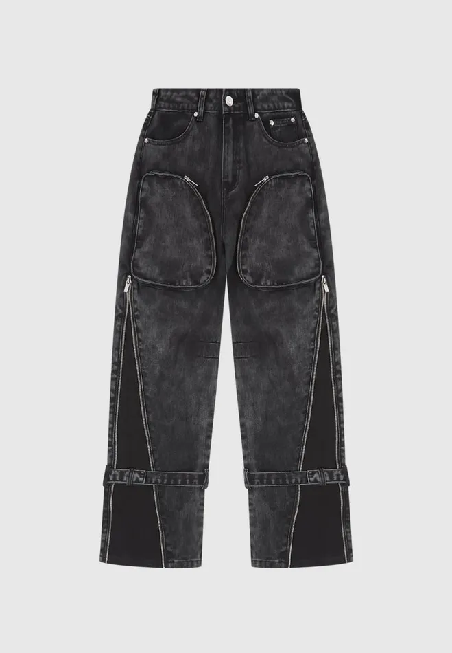 Manire De Voir Jeans Manire De Voir Woman Zip Detail Denim Cargo Pants 8211 Washed Black