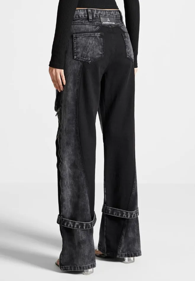 Manire De Voir Jeans Manire De Voir Woman Zip Detail Denim Cargo Pants 8211 Washed Black