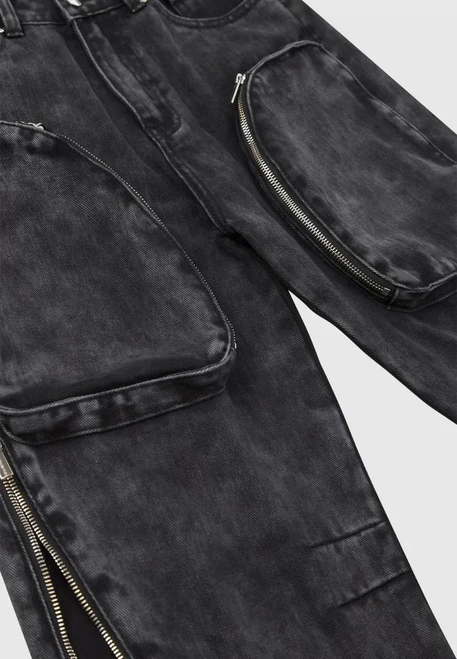 Manire De Voir Jeans Manire De Voir Woman Zip Detail Denim Cargo Pants 8211 Washed Black