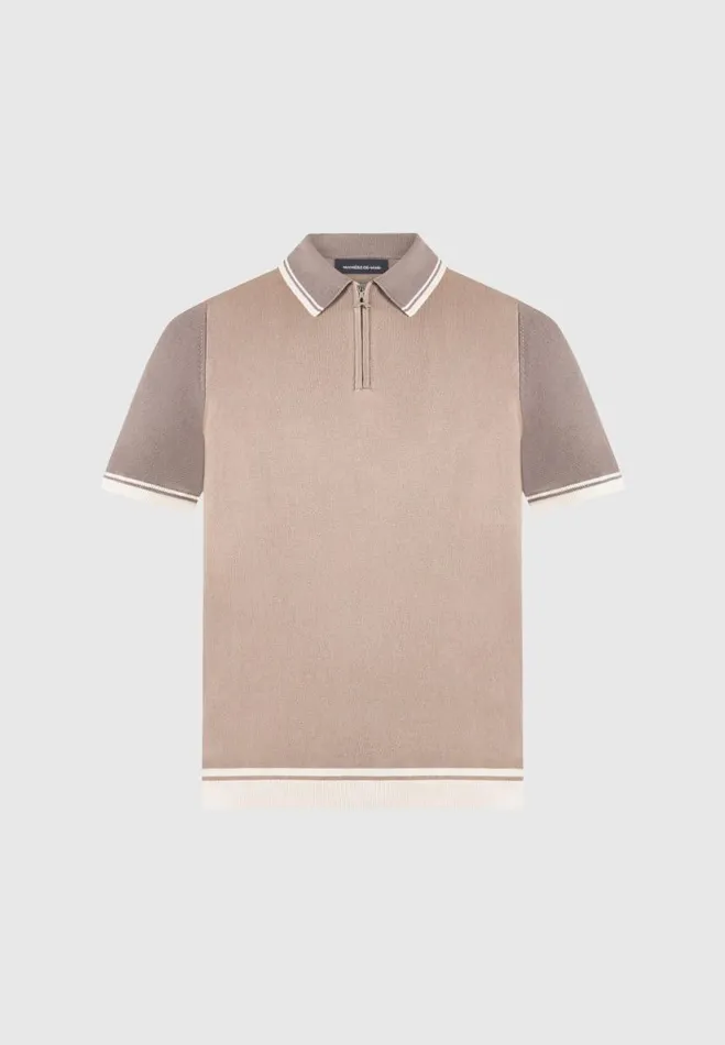Manire De Voir Knitwear Manire De Voir Man Colour Block Zip Polo Shirt 8211 Taupe