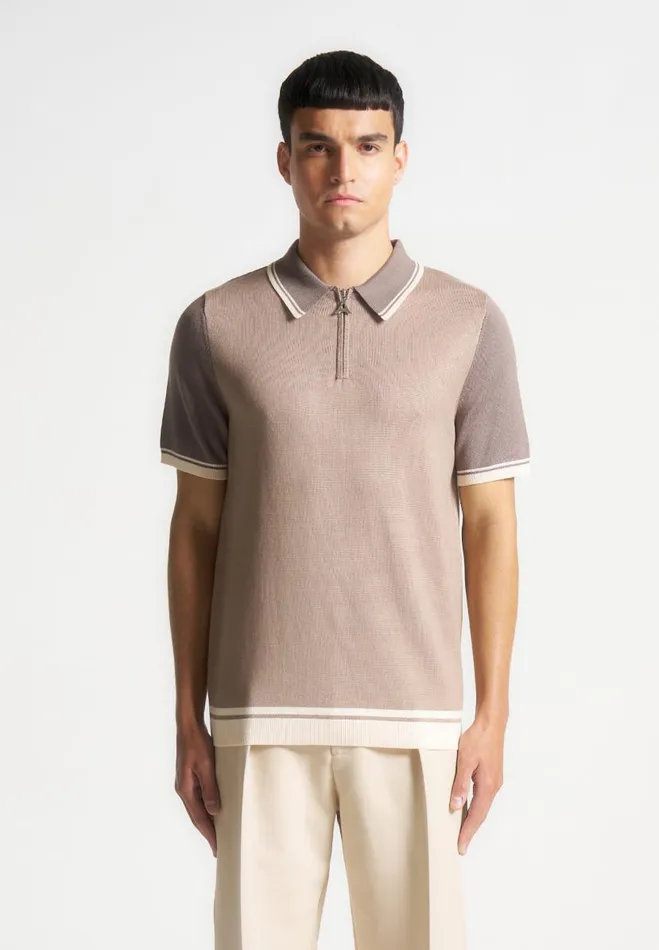 Manire De Voir Knitwear Manire De Voir Man Colour Block Zip Polo Shirt 8211 Taupe