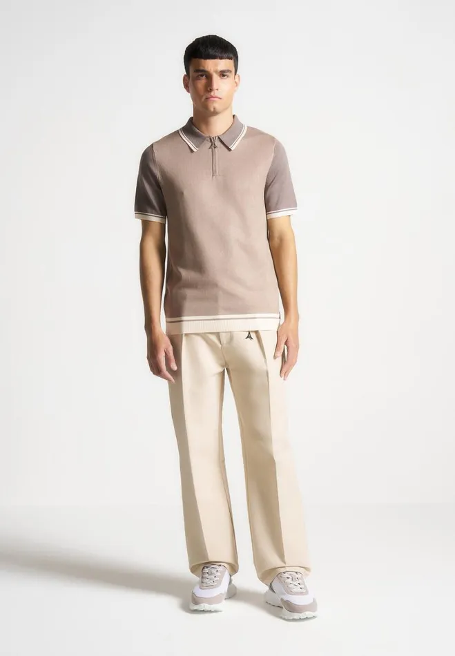 Manire De Voir Knitwear Manire De Voir Man Colour Block Zip Polo Shirt 8211 Taupe