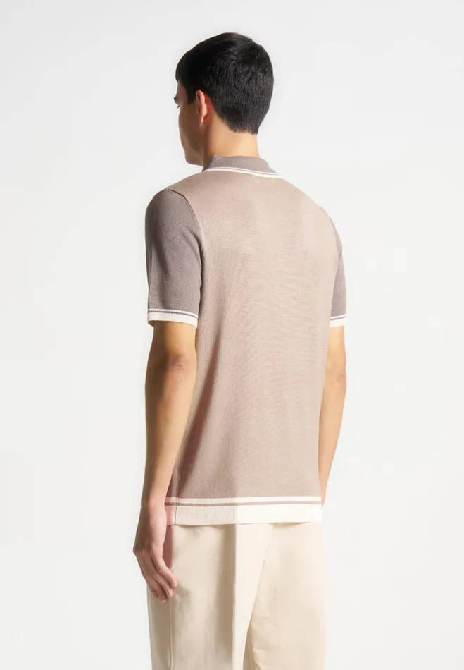 Manire De Voir Knitwear Manire De Voir Man Colour Block Zip Polo Shirt 8211 Taupe