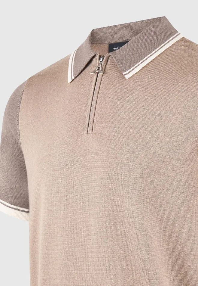 Manire De Voir Knitwear Manire De Voir Man Colour Block Zip Polo Shirt 8211 Taupe