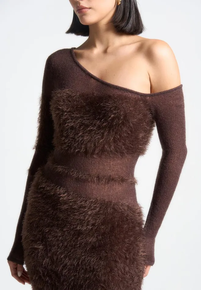 Manire De Voir Knitwear Manire De Voir Woman Off Shoulder Knitted Maxi Dress 8211 Brown