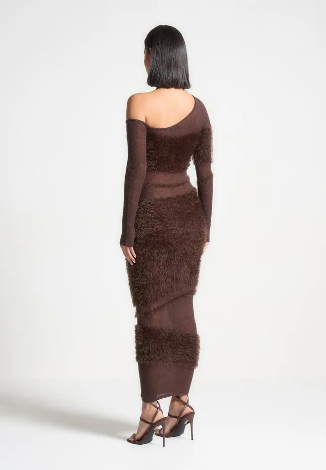 Manire De Voir Knitwear Manire De Voir Woman Off Shoulder Knitted Maxi Dress 8211 Brown