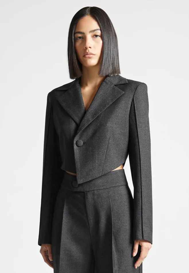 Manire De Voir Matching Sets Manire De Voir Woman Asymmetric Tailored Cropped Blazer 8211 Grey