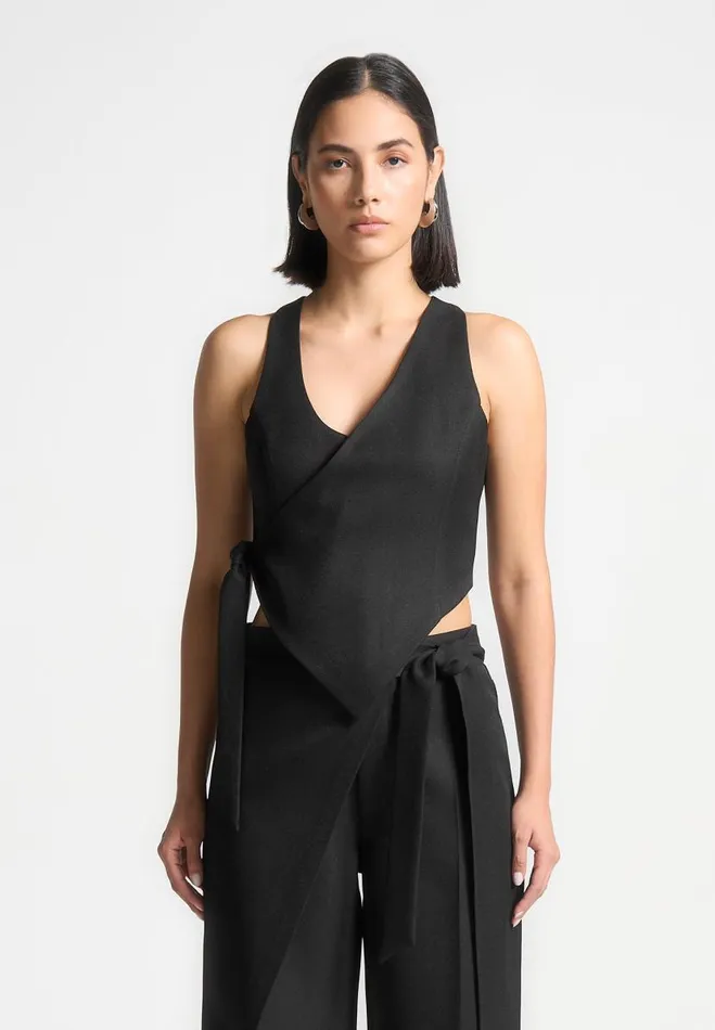 Manire De Voir Matching Sets Manire De Voir Woman Asymmetric Tailored Waistcoat With Tie 8211 Black Manire De Voir Matching Sets Manire De Voir Woman Asymmetric Tailored Waistcoat With Tie 8211 Black