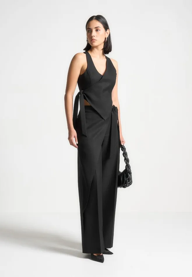 Manire De Voir Matching Sets Manire De Voir Woman Asymmetric Tailored Waistcoat With Tie 8211 Black