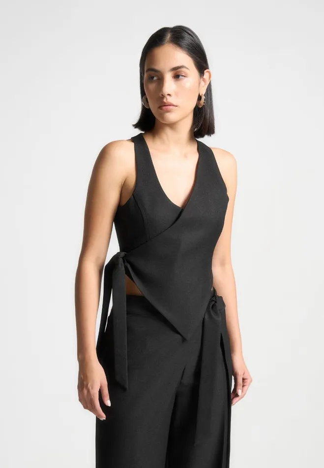Manire De Voir Matching Sets Manire De Voir Woman Asymmetric Tailored Waistcoat With Tie 8211 Black