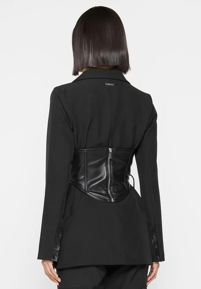 Manire De Voir Matching Sets Manire De Voir Woman Blazer With Vegan Leather Corset 8211 Black