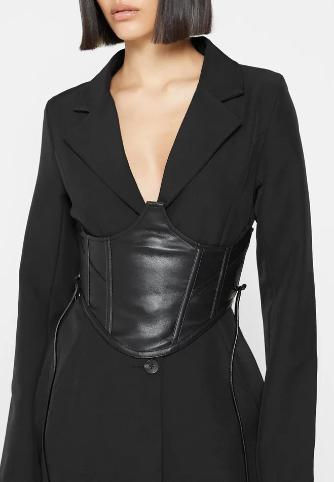 Manire De Voir Matching Sets Manire De Voir Woman Blazer With Vegan Leather Corset 8211 Black