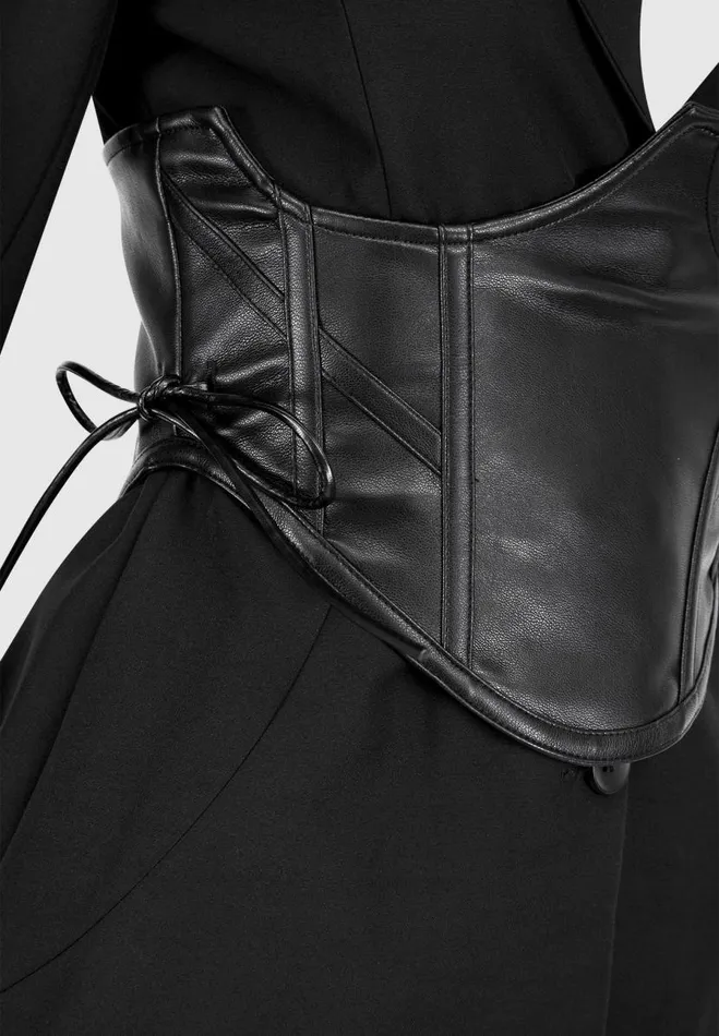 Manire De Voir Matching Sets Manire De Voir Woman Blazer With Vegan Leather Corset 8211 Black
