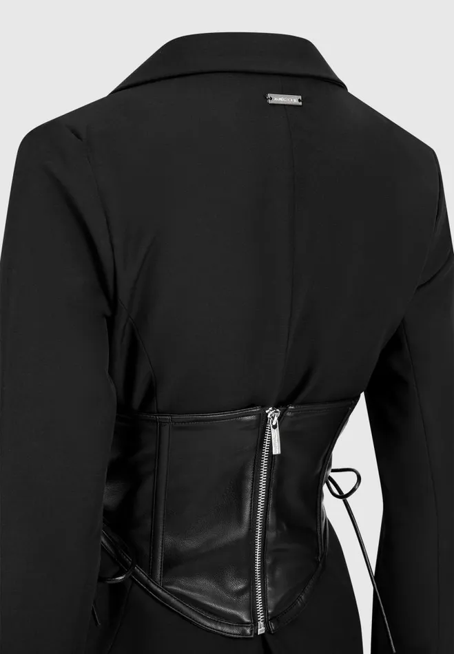 Manire De Voir Matching Sets Manire De Voir Woman Blazer With Vegan Leather Corset 8211 Black
