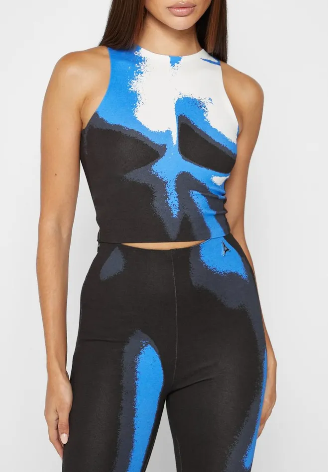 Manire De Voir Matching Sets Manire De Voir Woman Body Print Racer Top 8211 WhiteBlue
