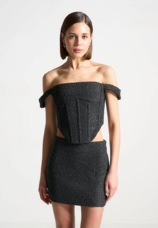 Manire De Voir Matching Sets Manire De Voir Woman Boucle Bardot Corset Top 8211 Black Manire De Voir Matching Sets Manire De Voir Woman Boucle Bardot Corset Top 8211 Black
