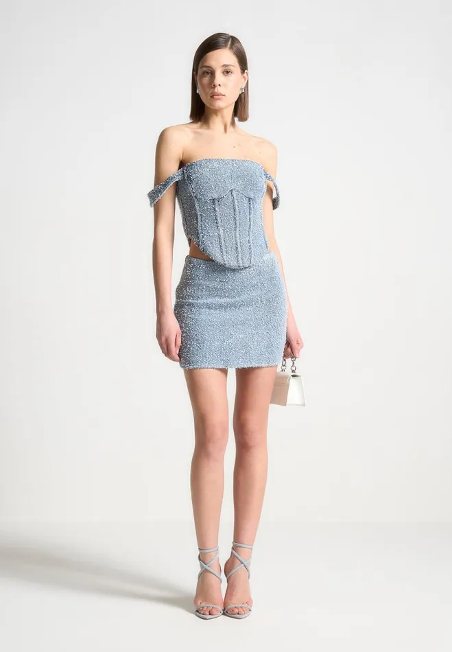 Manire De Voir Matching Sets Manire De Voir Woman Boucle Denim Mini Skirt 8211 Mid Blue