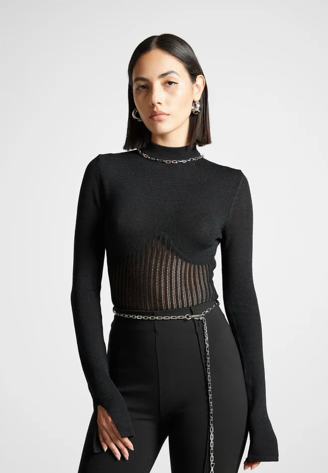 Manire De Voir Matching Sets Manire De Voir Woman Contour Knit Bodysuit With Chain 8211 Black Manire De Voir Matching Sets Manire De Voir Woman Contour Knit Bodysuit With Chain 8211 Black