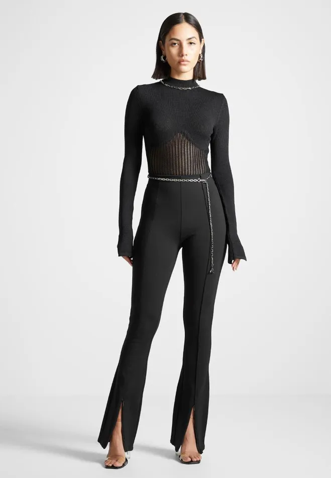 Manire De Voir Matching Sets Manire De Voir Woman Contour Knit Bodysuit With Chain 8211 Black