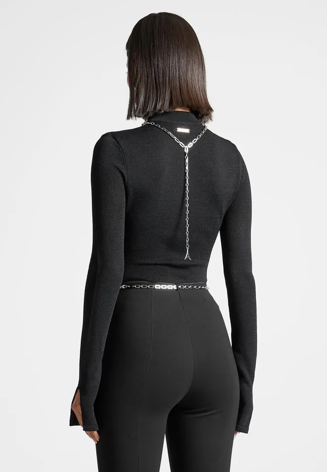 Manire De Voir Matching Sets Manire De Voir Woman Contour Knit Bodysuit With Chain 8211 Black