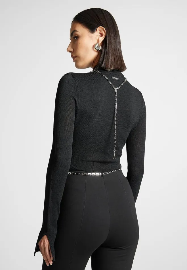 Manire De Voir Matching Sets Manire De Voir Woman Contour Knit Bodysuit With Chain 8211 Black