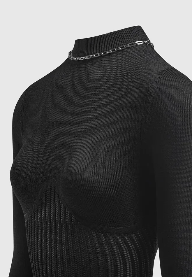 Manire De Voir Matching Sets Manire De Voir Woman Contour Knit Bodysuit With Chain 8211 Black