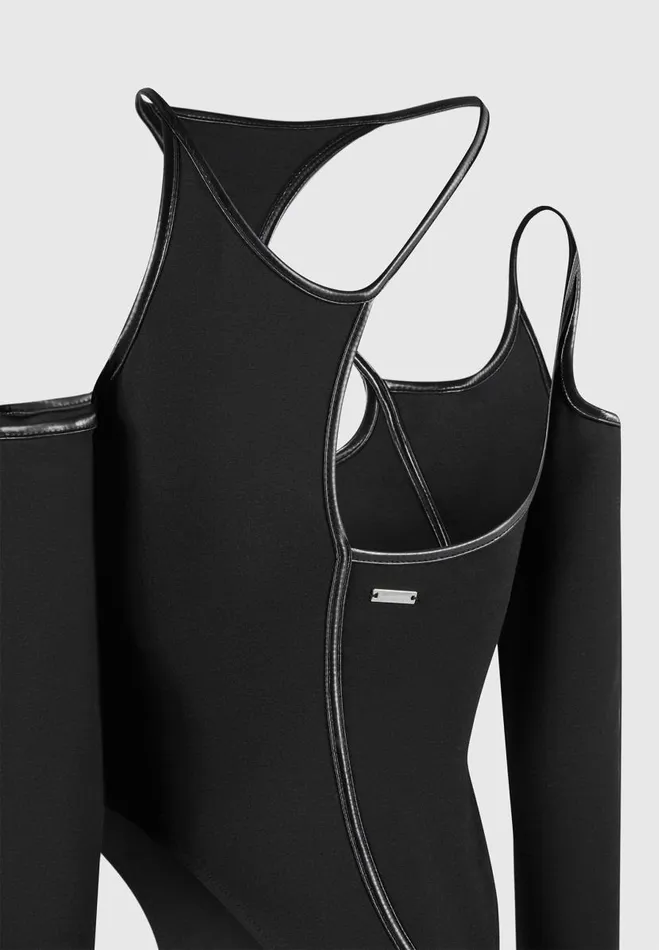 Manire De Voir Matching Sets Manire De Voir Woman Contrast Asymmetric Bodysuit 8211 Black