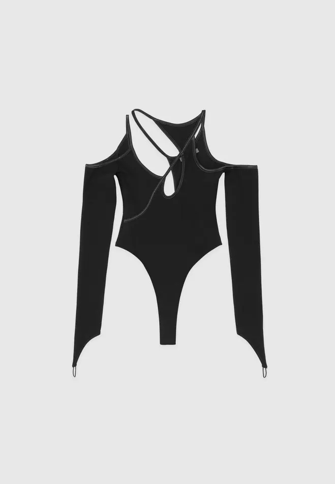 Manire De Voir Matching Sets Manire De Voir Woman Contrast Asymmetric Bodysuit 8211 Black