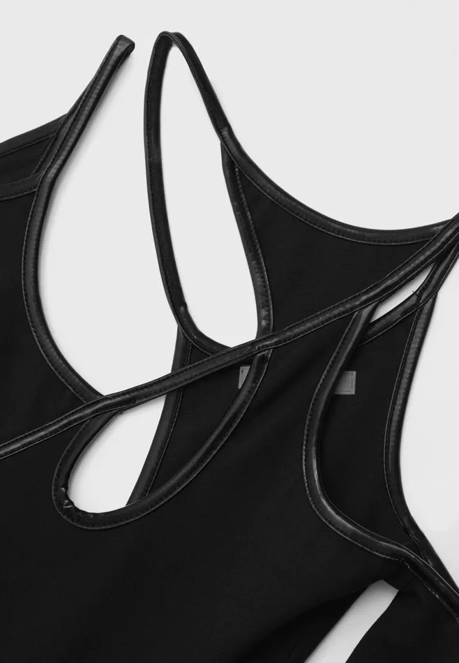 Manire De Voir Matching Sets Manire De Voir Woman Contrast Asymmetric Bodysuit 8211 Black