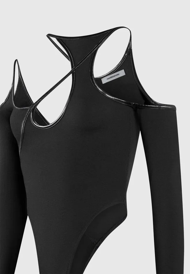 Manire De Voir Matching Sets Manire De Voir Woman Contrast Asymmetric Bodysuit 8211 Black