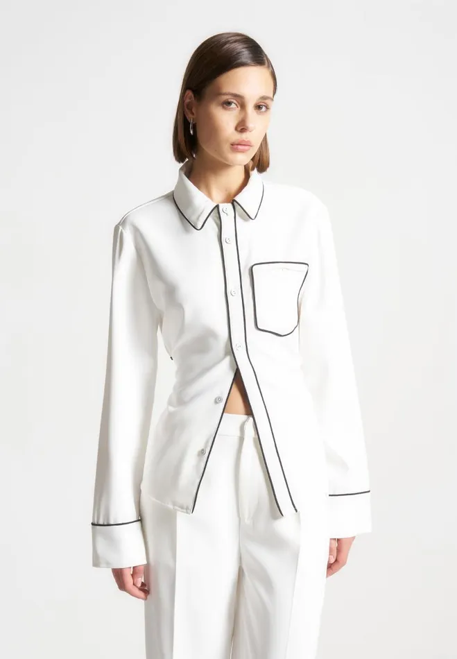 Manire De Voir Matching Sets Manire De Voir Woman Contrast Piped Backless Tie Shirt 8211 WhiteBlack
