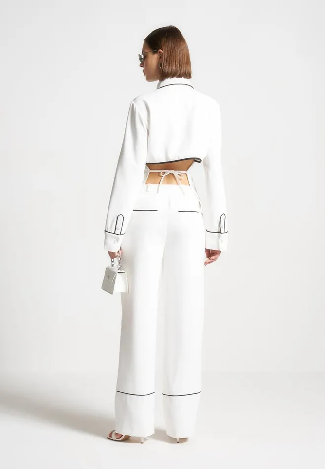 Manire De Voir Matching Sets Manire De Voir Woman Contrast Piped Backless Tie Shirt 8211 WhiteBlack