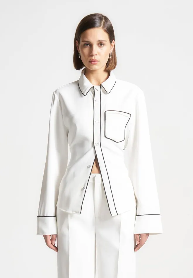 Manire De Voir Matching Sets Manire De Voir Woman Contrast Piped Backless Tie Shirt 8211 WhiteBlack