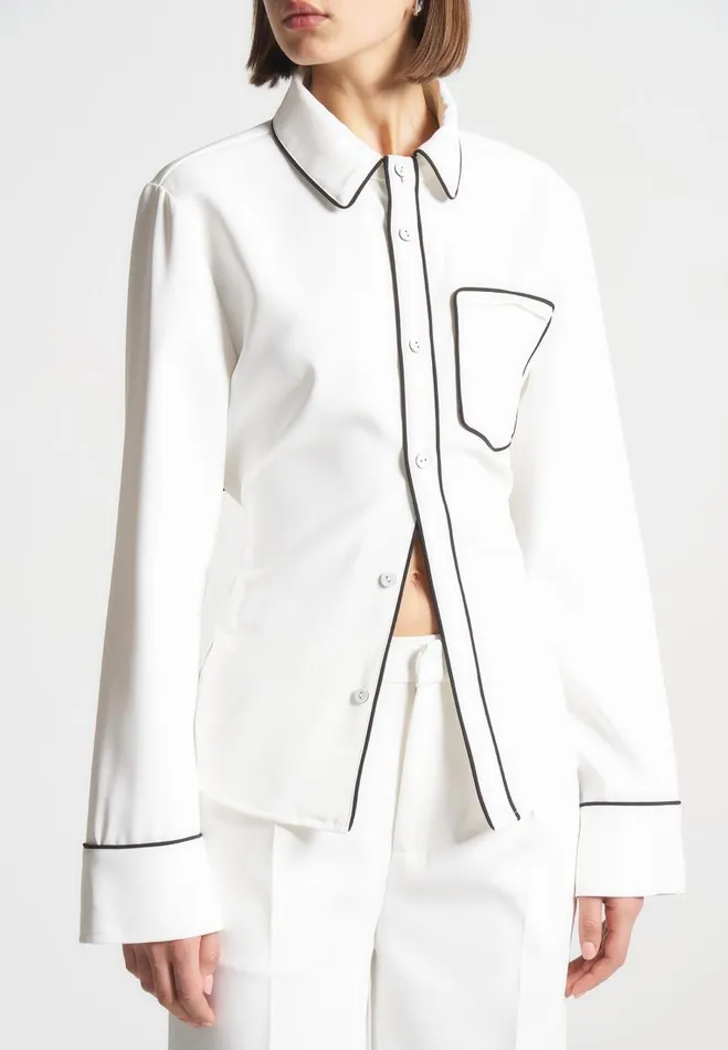 Manire De Voir Matching Sets Manire De Voir Woman Contrast Piped Backless Tie Shirt 8211 WhiteBlack