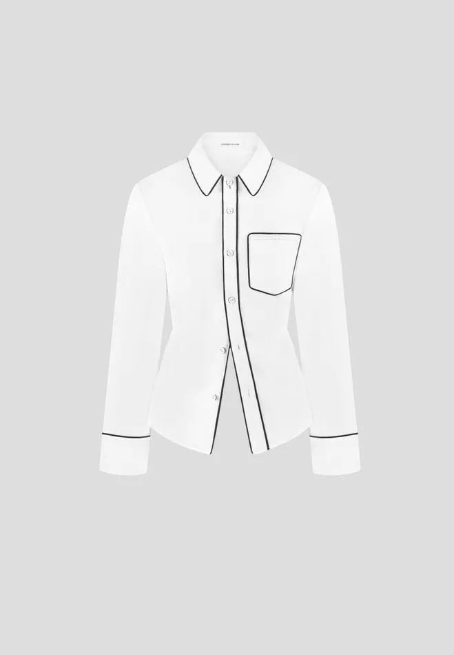 Manire De Voir Matching Sets Manire De Voir Woman Contrast Piped Backless Tie Shirt 8211 WhiteBlack