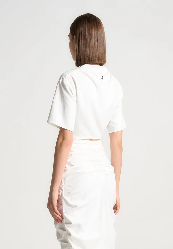 Manire De Voir Matching Sets Manire De Voir Woman Cowl Neck Drape TShirt 8211 White