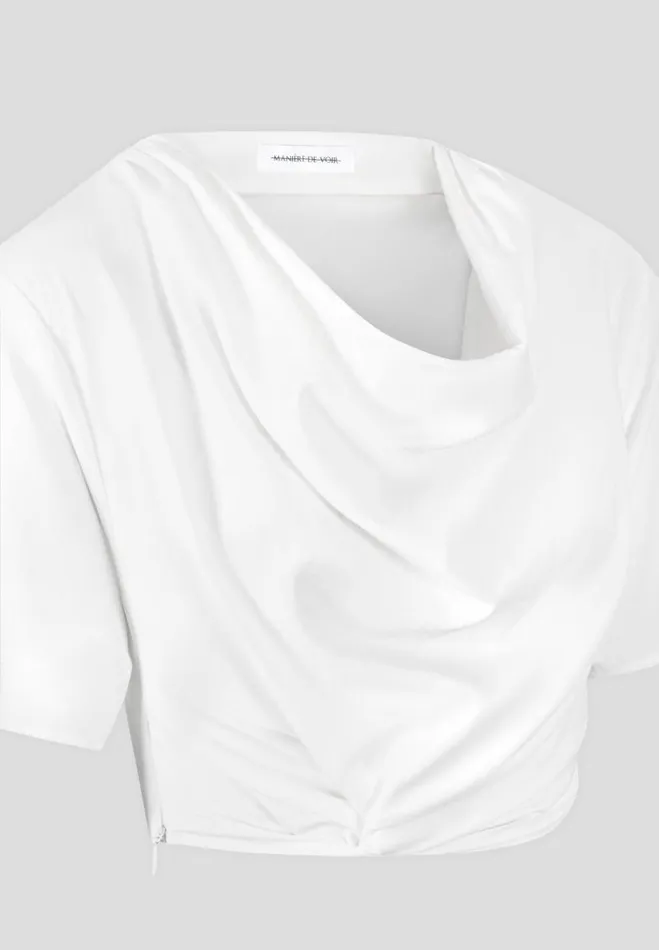 Manire De Voir Matching Sets Manire De Voir Woman Cowl Neck Drape TShirt 8211 White