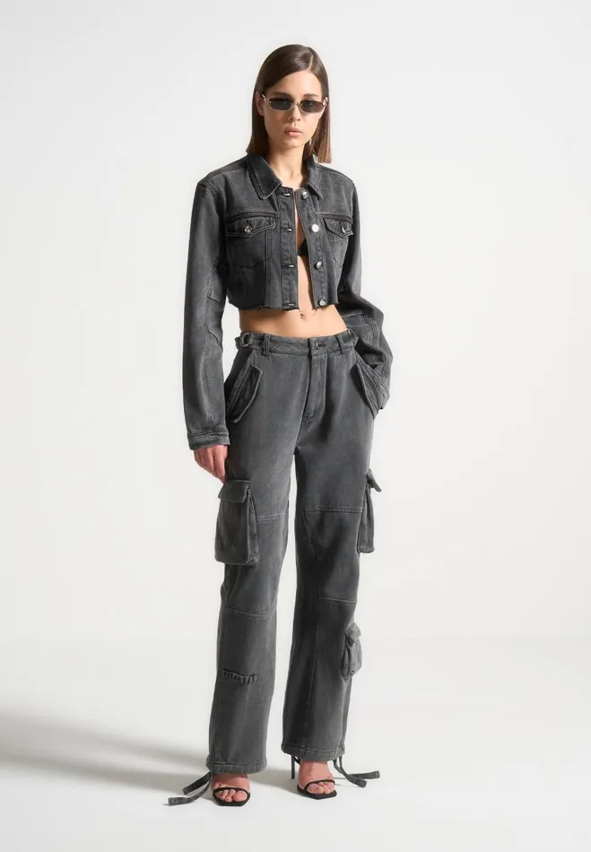 Manire De Voir Matching Sets Manire De Voir Woman Cropped Tacked Sleeve Jacket 8211 Washed Grey